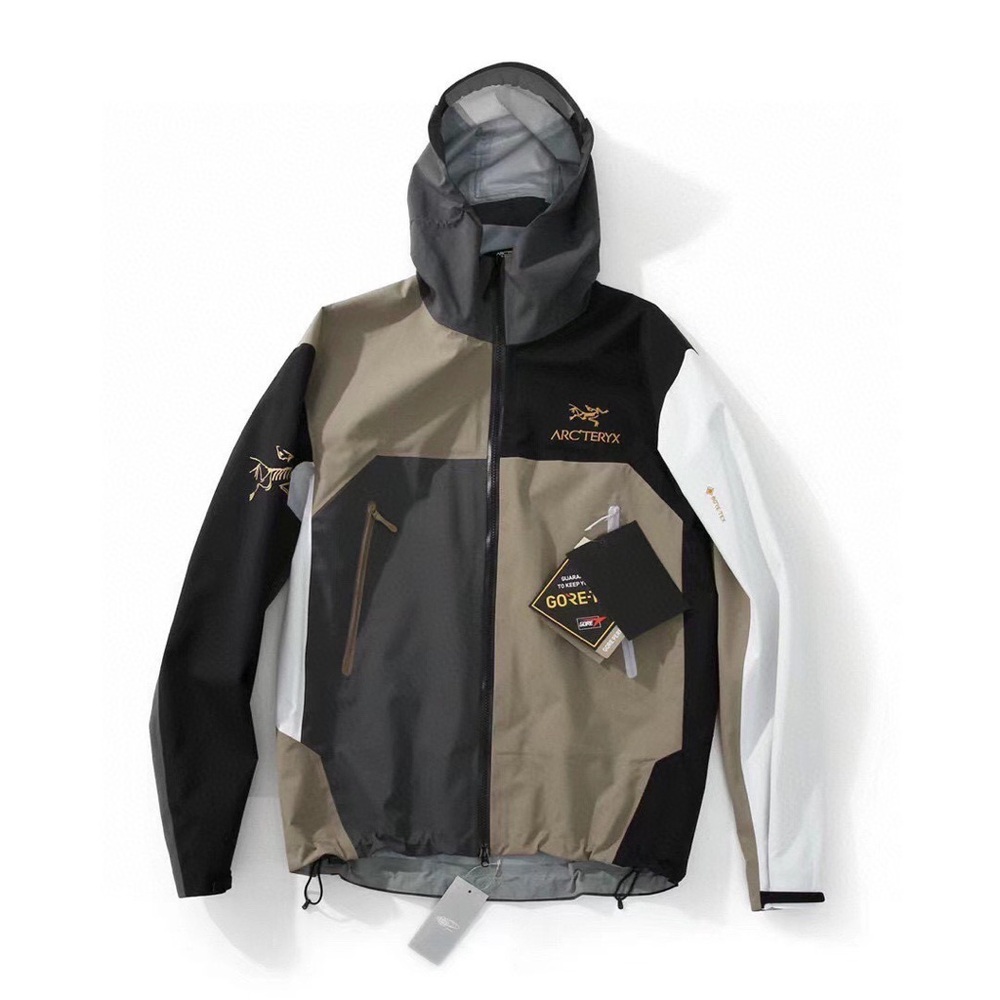 Arc'teryx Men's Colorblock Gore-Tex Hooded Rain Jacket — Black, Olive, White
